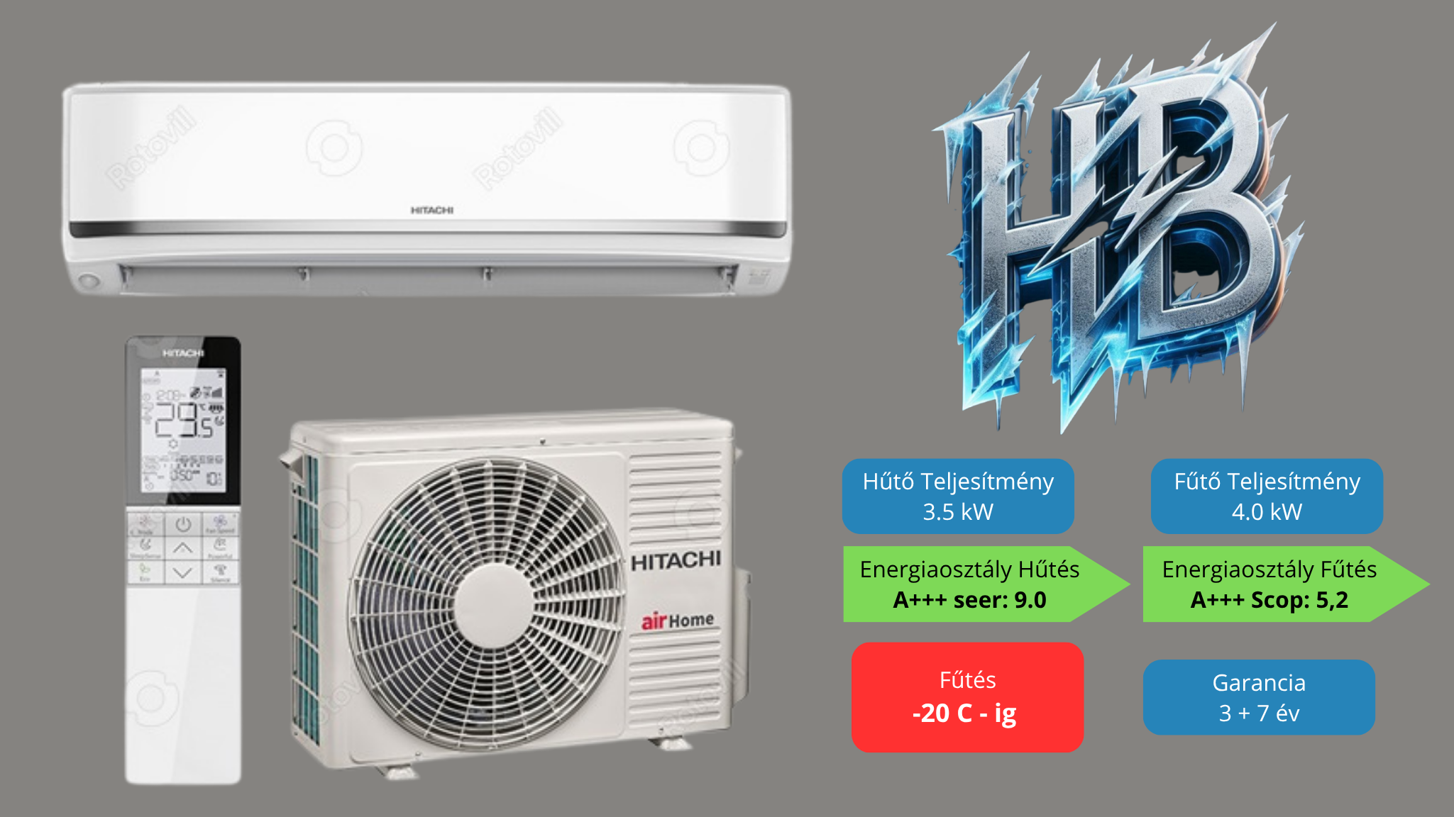 Hitachi Airhome 800 3,5 kW telepítve 3M alapszereléssel