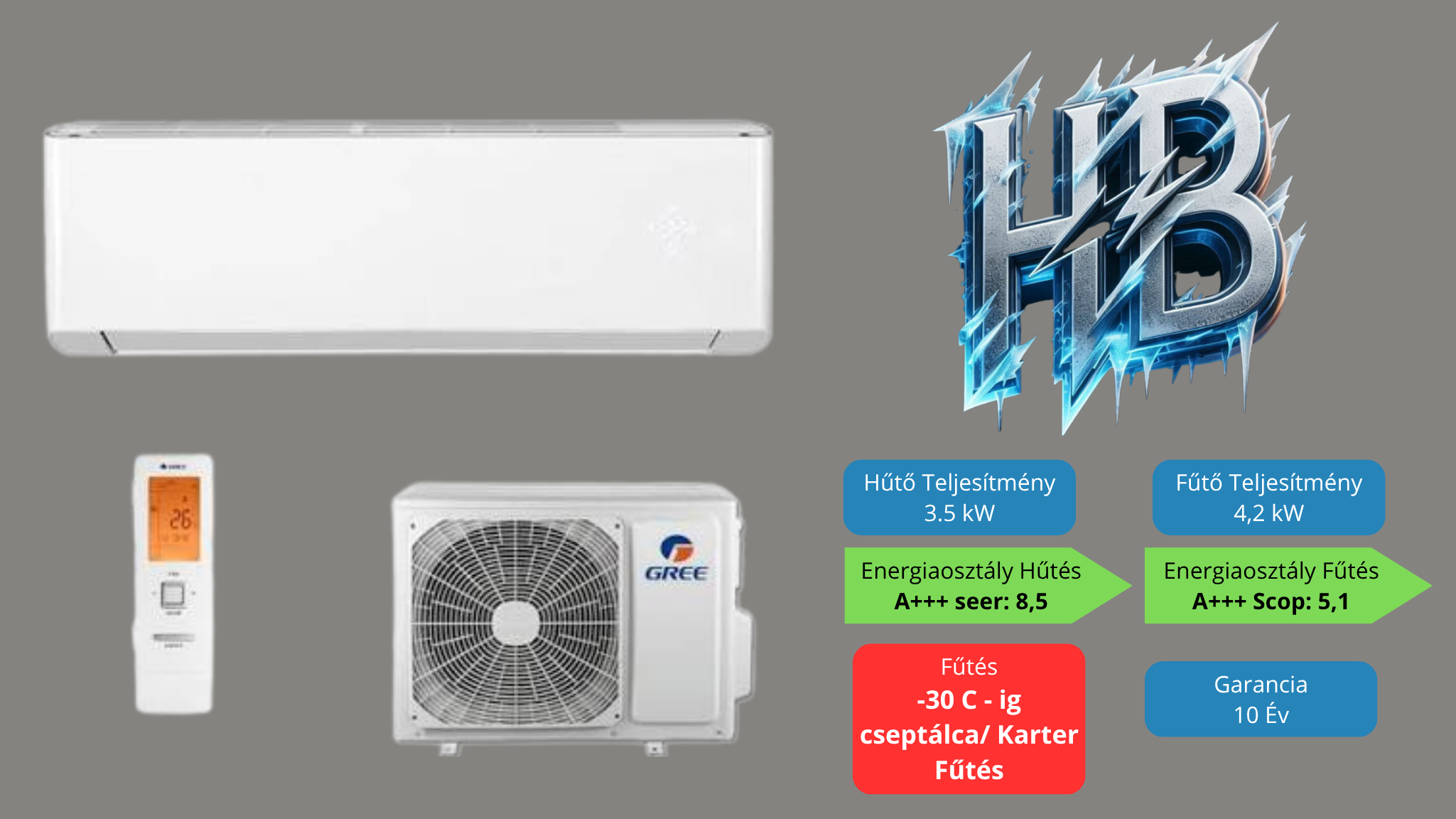 Gree Amber Royal 3,5 kW telepítve 3M alapszereléssel